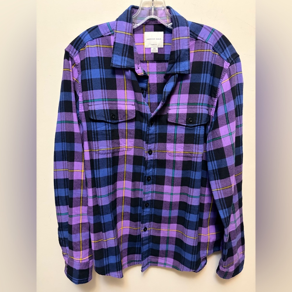 AMERICAN EAGLE Men's Classic Fit Plaid Cotton Shirt